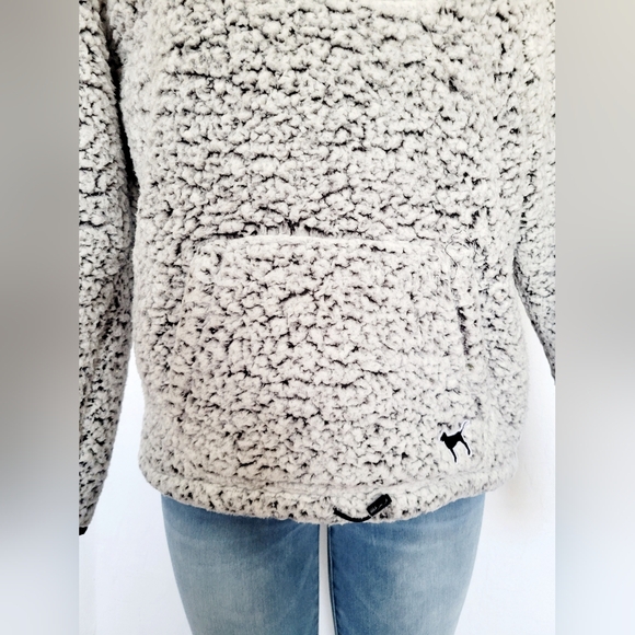 PINK Victoria's Secret Women Fuzzy Sherpa Pullover Sweater 3/4 Zip Front Gray S - Picture 13 of 16